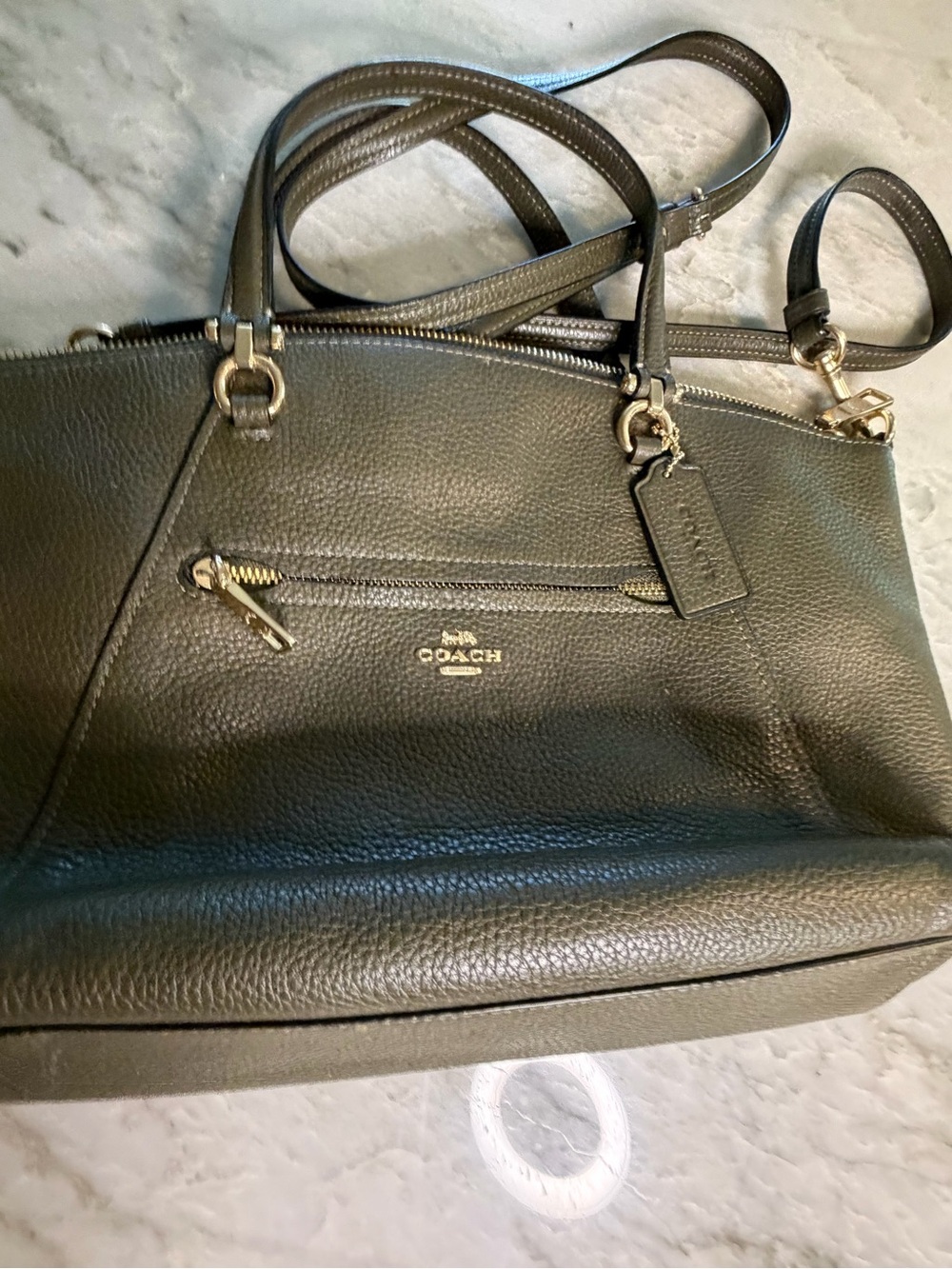 COACH Olive Green Pebbled Leather Shoulder Satchel with Crossbody Strap - Picture 7 of 9